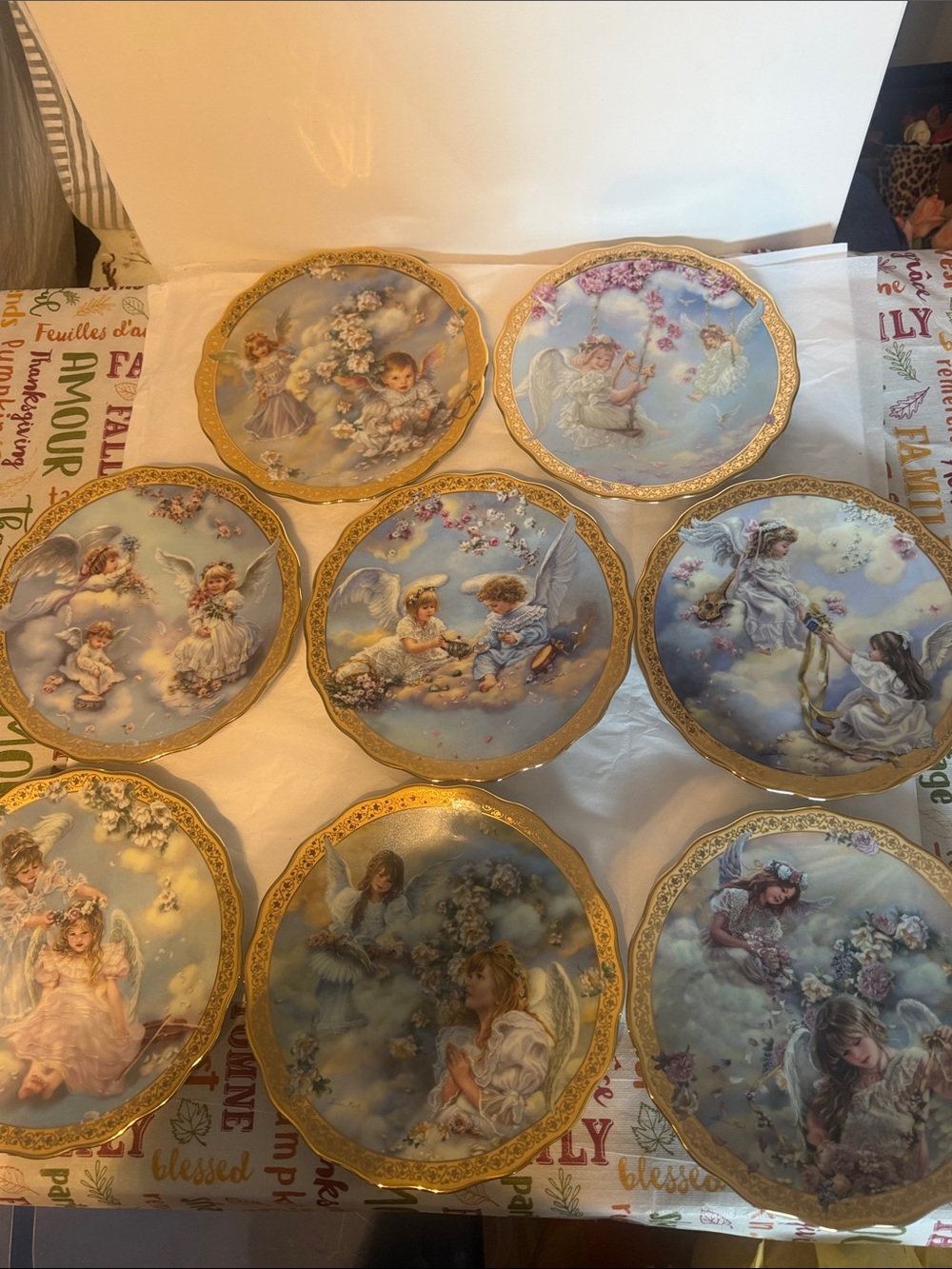 Set of 8 Sandra Kuck Decorative Garden of Innocence Collector Plates - Gold Trim